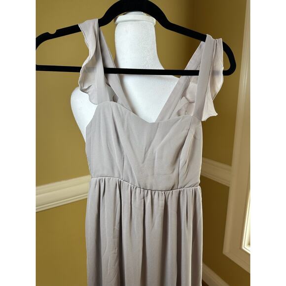 Mumu Weddings Gray Maxi Dress Ruffle Strap Bridesmaid Formal Gown NWT - Picture 7 of 9